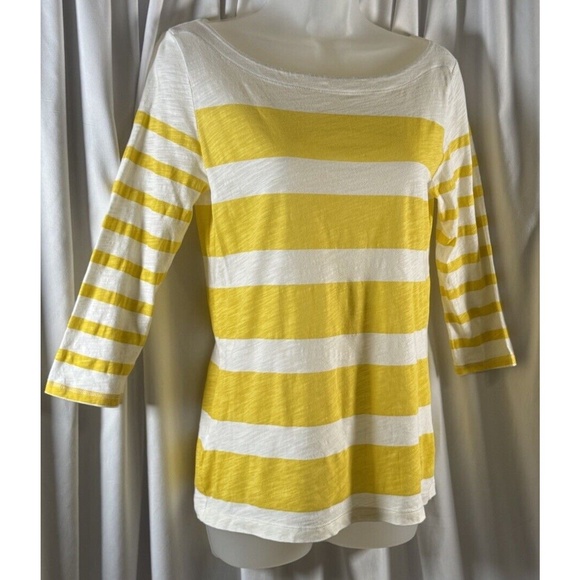 Ann Taylor LOFT 3/4 Sleeves Striped T Shirt Yellow White M Colorful Casual 73-28 - Picture 3 of 15